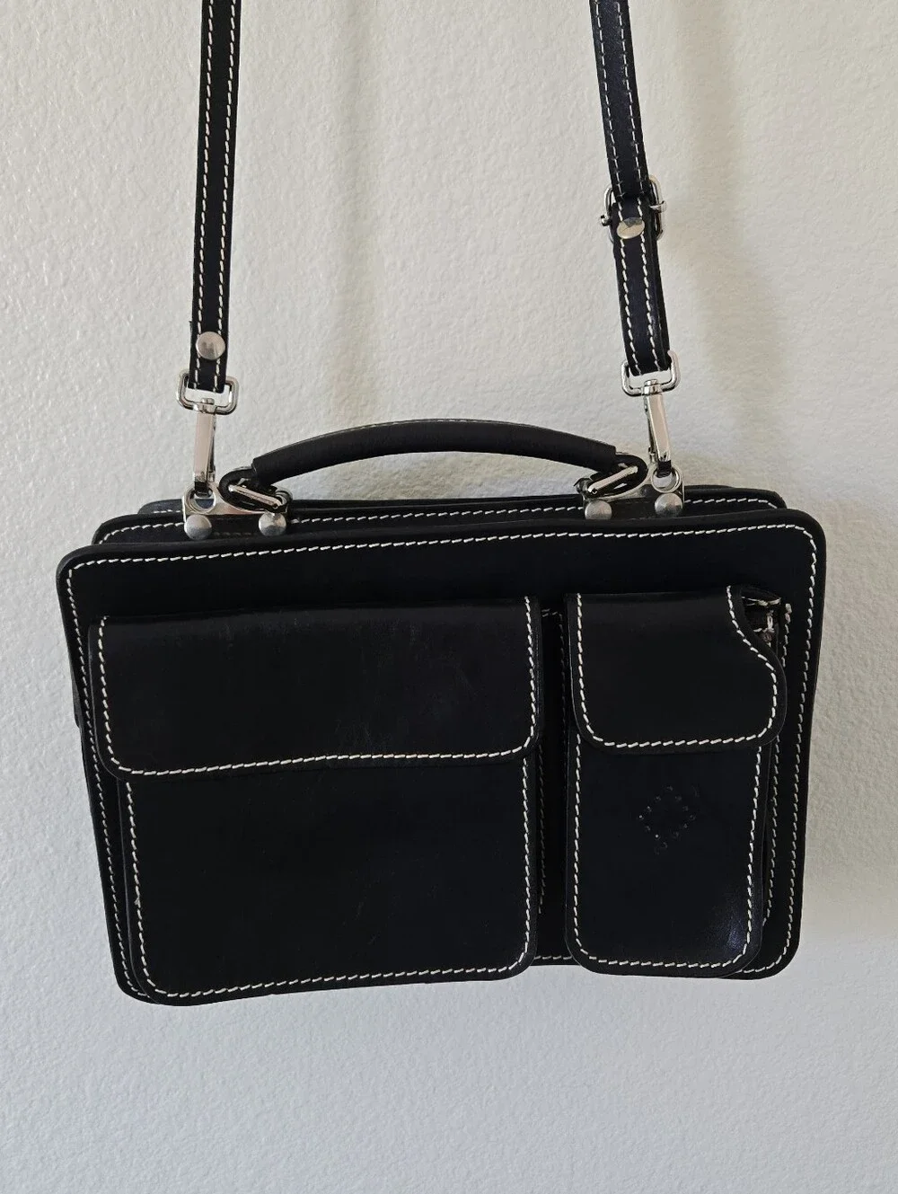 Il Giglio Black Leather Multi-compartment Crossbody Bag Structured Unisex Italy